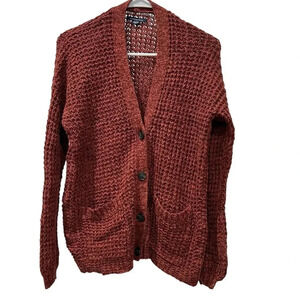 American Eagle Rust Red Open Knit Cardigan Long Sleeve Womens Size Small